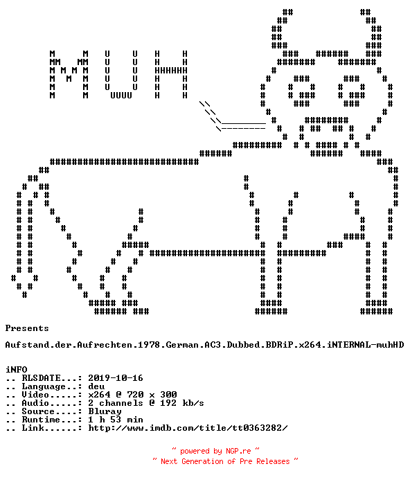 NFO for the release Aufstand.der.Aufrechten.1978.German.AC3.Dubbed.BDRiP.x264.iNTERNAL-muhHD by muhHD