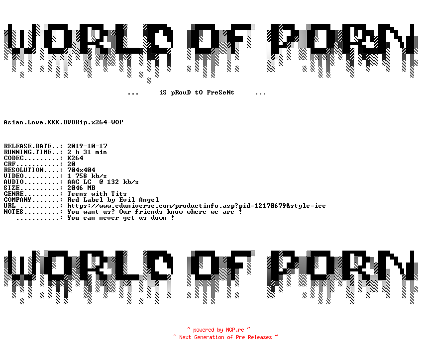 NFO for the release Asian.Love.XXX.DVDRip.x264-WOP by WOP