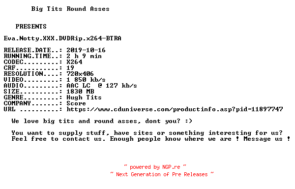 NFO for the release Eva.Notty.XXX.DVDRip.x264-BTRA by BTRA