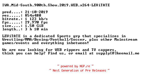 NFO for the release IWA.Mid-South.900th.Show.2019.WEB.x264-LEViTATE by LEViTATE