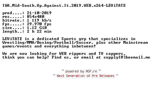 NFO for the release IWA.Mid-South.Up.Against.It.2019.WEB.x264-LEViTATE by LEViTATE
