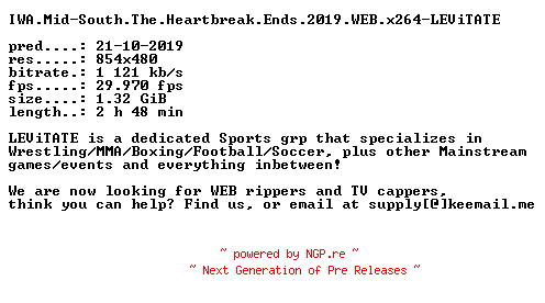 NFO for the release IWA.Mid-South.The.Heartbreak.Ends.2019.WEB.x264-LEViTATE by LEViTATE
