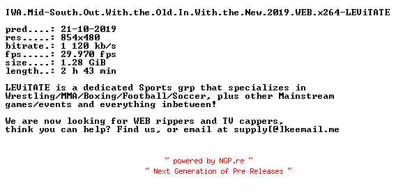 NFO for the release IWA.Mid-South.Out.With.the.Old.In.With.the.New.2019.WEB.x264-LEViTATE by LEViTATE