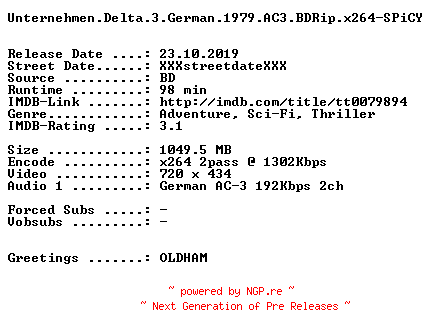 NFO for the release Unternehmen.Delta.3.German.1979.AC3.BDRip.x264-SPiCY by SPiCY