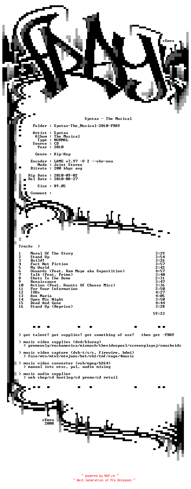 NFO for the release Syntax-The_Musical-2010-FRAY by FRAY