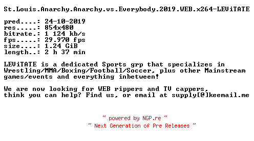 NFO for the release St.Louis.Anarchy.Anarchy.vs.Everybody.2019.WEB.x264-LEViTATE by LEViTATE