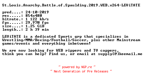 NFO for the release St.Louis.Anarchy.Battle.of.Spaulding.2019.WEB.x264-LEViTATE by LEViTATE