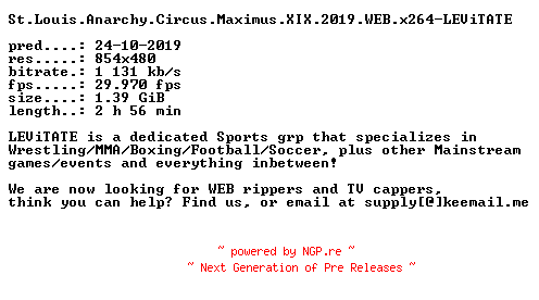 NFO for the release St.Louis.Anarchy.Circus.Maximus.XIX.2019.WEB.x264-LEViTATE by LEViTATE