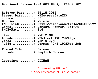 NFO for the release Der.Komet.German.1984.AC3.BDRip.x264-SPiCY by SPiCY