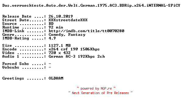 NFO for the release Das.verrueckteste.Auto.der.Welt.German.1975.AC3.BDRip.x264.iNTERNAL-SPiCY by SPiCY