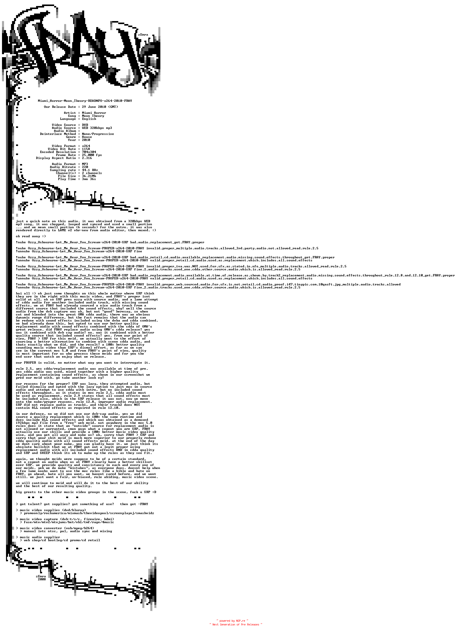 NFO for the release Miami_Horror-Moon_Theory-READNFO-x264-2010-FRAY by FRAY