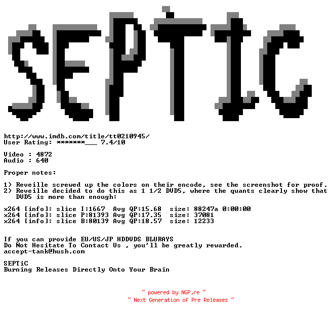 NFO for the release Remember.The.Titans.2000.PROPER.720p.BluRay.x264-SEPTiC by SEPTiC