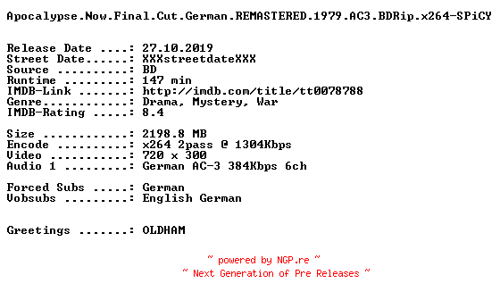 NFO for the release Apocalypse.Now.Final.Cut.German.REMASTERED.1979.AC3.BDRip.x264-SPiCY by SPiCY