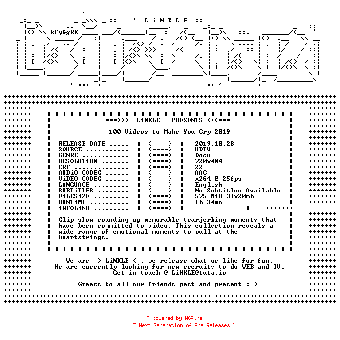 NFO for the release 100.Videos.to.Make.You.Cry.2019.HDTV.x264-LiNKLE by LiNKLE