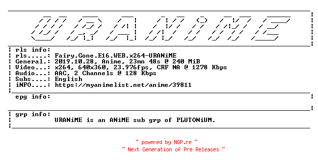 NFO for the release Fairy.Gone.E16.WEB.x264-URANiME by URANiME