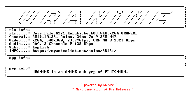 NFO for the release Case.File.N221.Kabukicho.E03.WEB.x264-URANiME by URANiME