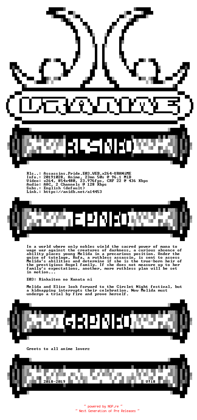 NFO for the release Assassins.Pride.E03.WEB.x264-URANiME by URANiME
