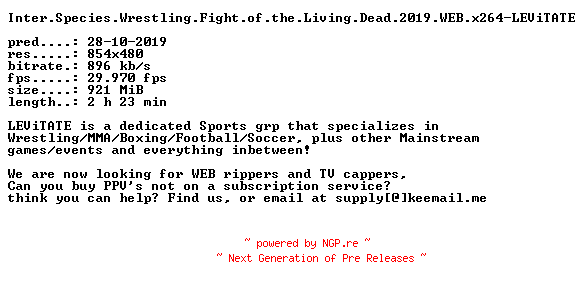 NFO for the release Inter.Species.Wrestling.Fight.of.the.Living.Dead.2019.WEB.x264-LEViTATE by LEViTATE