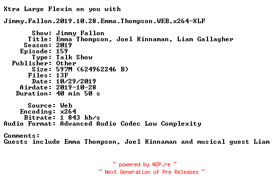 NFO for the release Jimmy.Fallon.2019.10.28.Emma.Thompson.WEB.x264-XLF by XLF