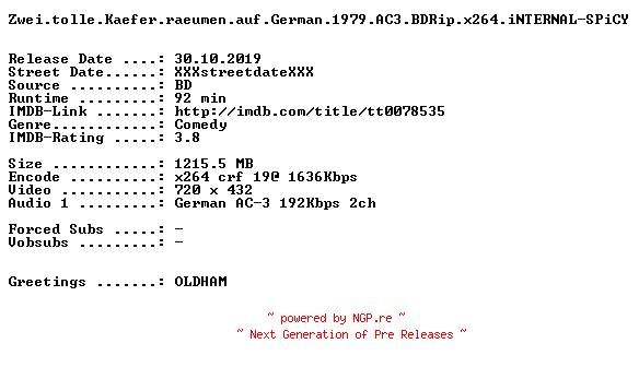 NFO for the release Zwei.tolle.Kaefer.raeumen.auf.German.1979.AC3.BDRip.x264.iNTERNAL-SPiCY by SPiCY