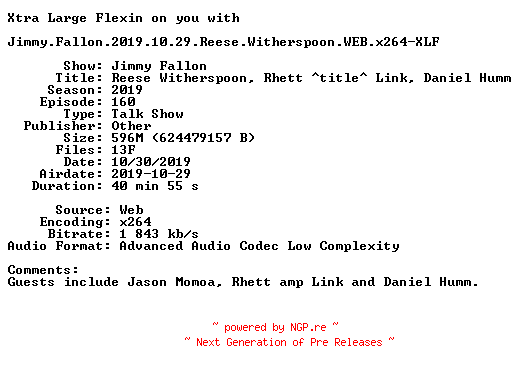 NFO for the release Jimmy.Fallon.2019.10.29.Reese.Witherspoon.WEB.x264-XLF by XLF