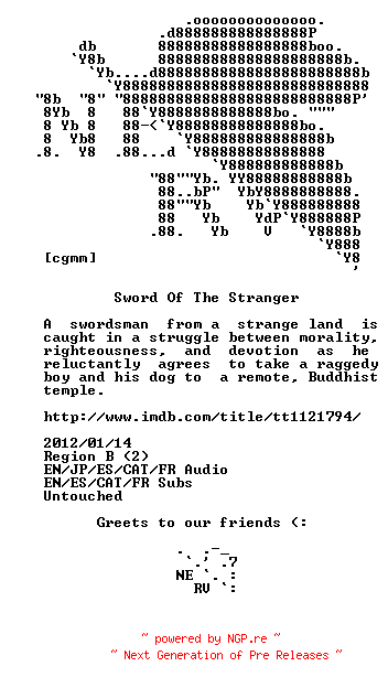 NFO for the release Sword.Of.The.Stranger.2007.BLURAY-NERV by NERV