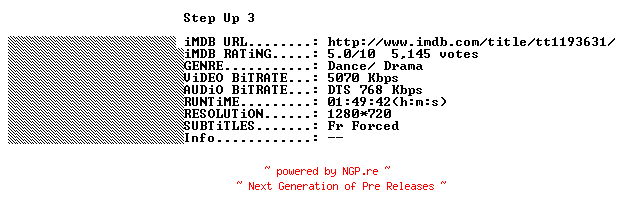 NFO for the release Step.Up.3.FRENCH.720p.BluRay.x264-THENiGHTMAREiNHD by THENiGHTMAREiNHD