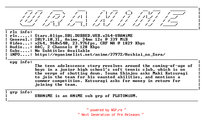 NFO for the release Stars.Align.E01.DUBBED.WEB.x264-URANiME by URANiME