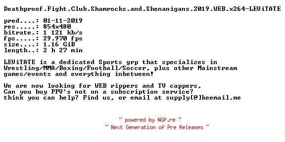 NFO for the release Deathproof.Fight.Club.Shamrocks.and.Shenanigans.2019.WEB.x264-LEViTATE by LEViTATE