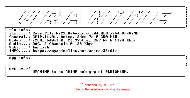 NFO for the release Case.File.N221.Kabukicho.E04.WEB.x264-URANiME by URANiME