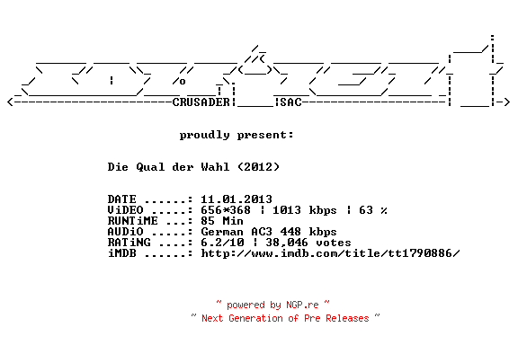 NFO for the release Die.Qual.der.Wahl.German.AC3.BDRip.XviD-CONFiDENT by CONFiDENT