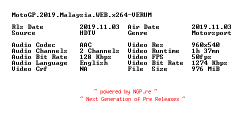 NFO for the release MotoGP.2019.Malaysia.WEB.x264-VERUM by VERUM
