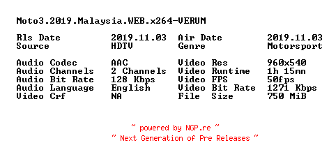 NFO for the release Moto3.2019.Malaysia.WEB.x264-VERUM by VERUM