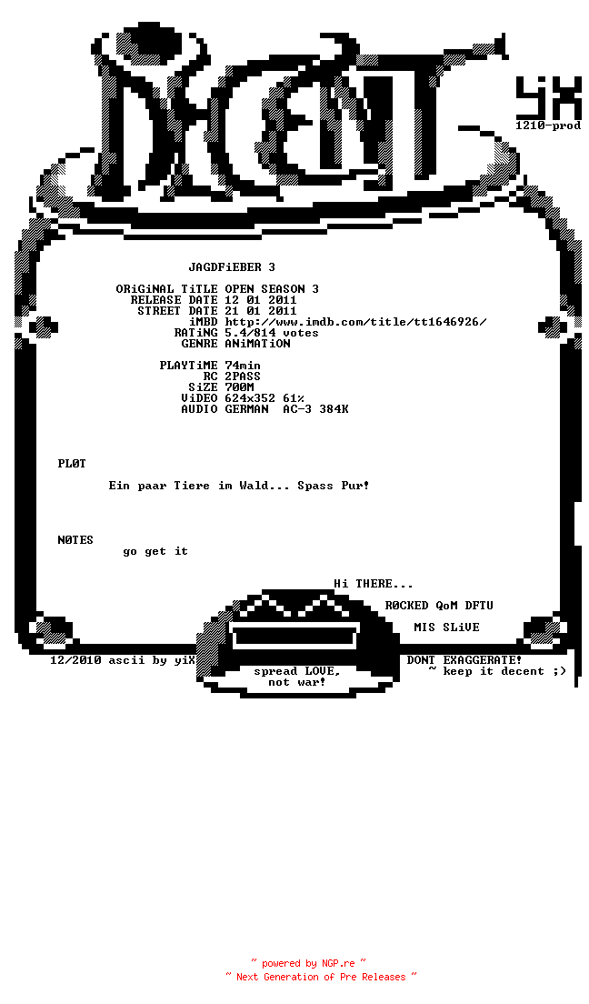 NFO for the release Jagdfieber.3.German.2010.AC3.BDRip.XviD-DECENT by DECENT