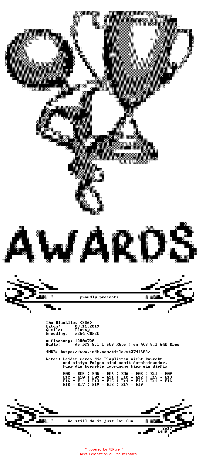 NFO for the release The.Blacklist.S06.German.DL.720p.BluRay.x264.DiRFiX-AWARDS by AWARDS
