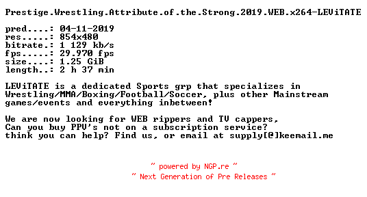 NFO for the release Prestige.Wrestling.Attribute.of.the.Strong.2019.WEB.x264-LEViTATE by LEViTATE