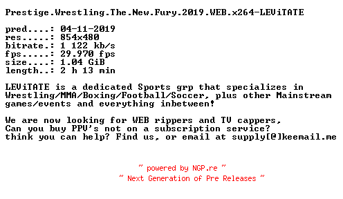 NFO for the release Prestige.Wrestling.The.New.Fury.2019.WEB.x264-LEViTATE by LEViTATE