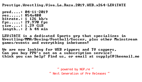 NFO for the release Prestige.Wrestling.Viva.La.Raza.2019.WEB.x264-LEViTATE by LEViTATE