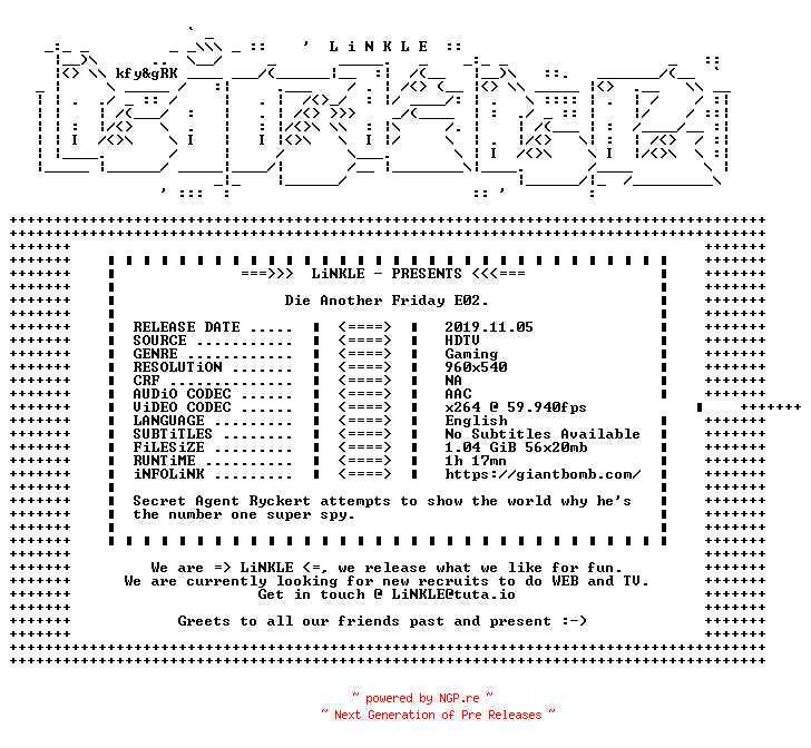 NFO for the release Die.Another.Friday.E02.WEB.x264-LiNKLE by LiNKLE