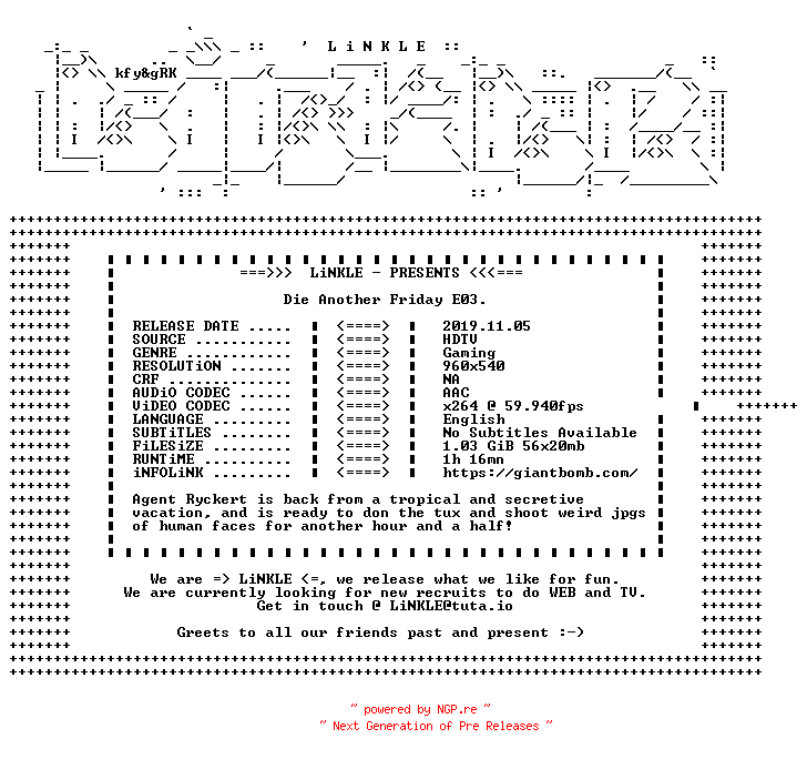 NFO for the release Die.Another.Friday.E03.WEB.x264-LiNKLE by LiNKLE