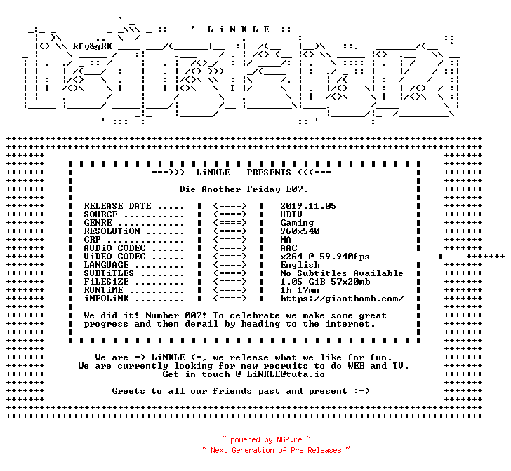 NFO for the release Die.Another.Friday.E07.WEB.x264-LiNKLE by LiNKLE