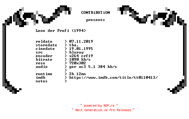 NFO for the release Leon.der.Profi.1994.Remastered.German.BDRip.x264-CONTRiBUTiON by CONTRiBUTiON