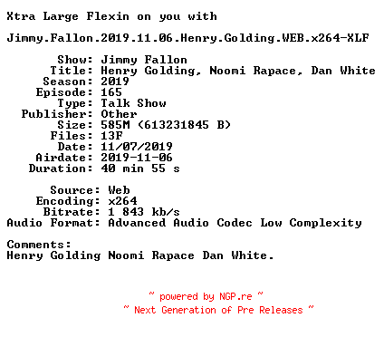 NFO for the release Jimmy.Fallon.2019.11.06.Henry.Golding.WEB.x264-XLF by XLF
