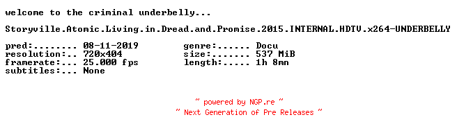 NFO for the release Storyville.Atomic.Living.in.Dread.and.Promise.2015.INTERNAL.HDTV.x264-UNDERBELLY by UNDERBELLY