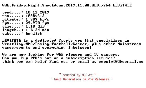 NFO for the release WWE.Friday.Night.Smackdown.2019.11.08.WEB.x264-LEViTATE by LEViTATE