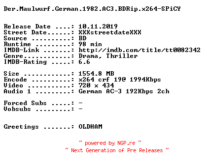 NFO for the release Der.Maulwurf.German.1982.AC3.BDRip.x264-SPiCY by SPiCY