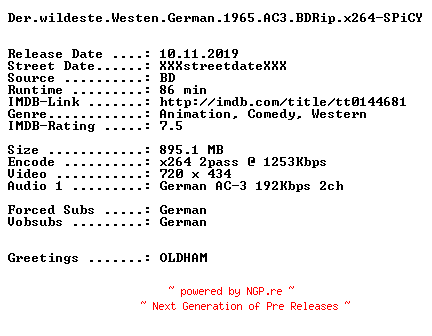 NFO for the release Der.wildeste.Westen.German.1965.AC3.BDRip.x264-SPiCY by SPiCY