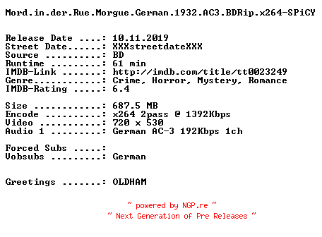 NFO for the release Mord.in.der.Rue.Morgue.German.1932.AC3.BDRip.x264-SPiCY by SPiCY