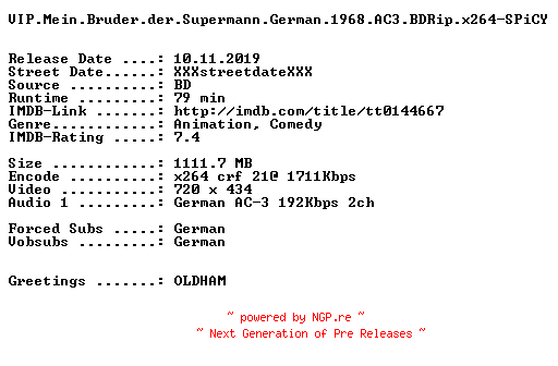 NFO for the release VIP.Mein.Bruder.der.Supermann.German.1968.AC3.BDRip.x264-SPiCY by SPiCY
