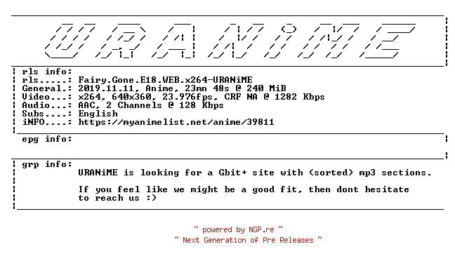 NFO for the release Fairy.Gone.E18.WEB.x264-URANiME by URANiME